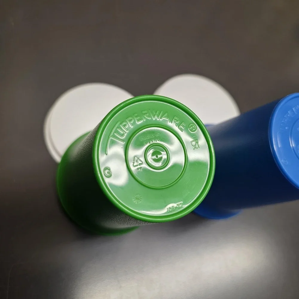 VTG Tupperware 7 Oz Sippy Cups Set Green Blue White Dome Lids BPA‎ Free